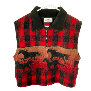 Black Mountain Vintage Fleece Horse Plaid Vest Women’s Size XL Outdoor Retro